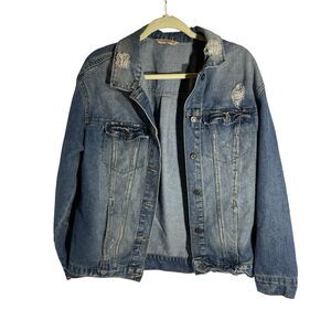 Highways Jeans Size Medium Denim Jacket Blue Trucker Coat 90s Grunge Distressed
